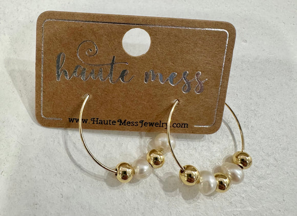 Gold Bead & Pearl Hoops