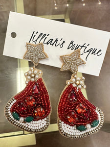 Beaded Santa Hat Earrings