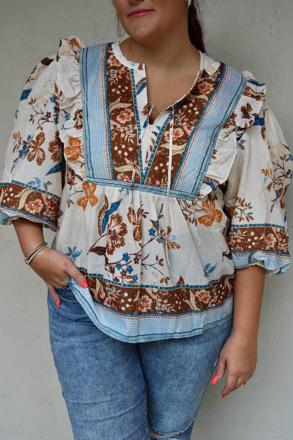 Cream Printed Blouse Top