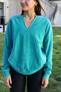 teal v-neck sweater