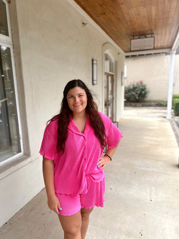 Fuchsia Pleated Blouse Set