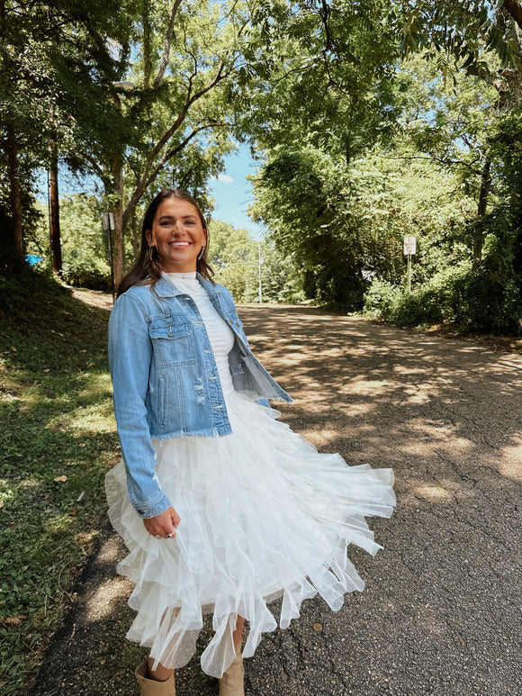 Cream Tulle Mesh Layered Skirt